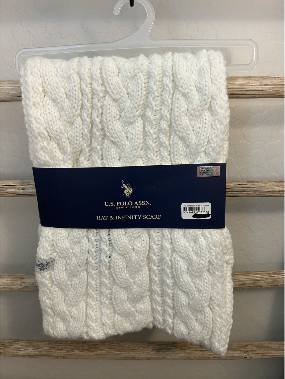 U.S. Polo Assn. Ivory Cable Knit Hat & Infinity Scarf Set